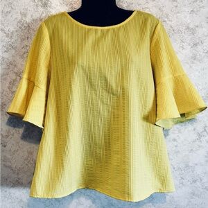 Vince Camuto Yellow Women's Pull Over Top Ruffled Bell Sleeves Large Polyester